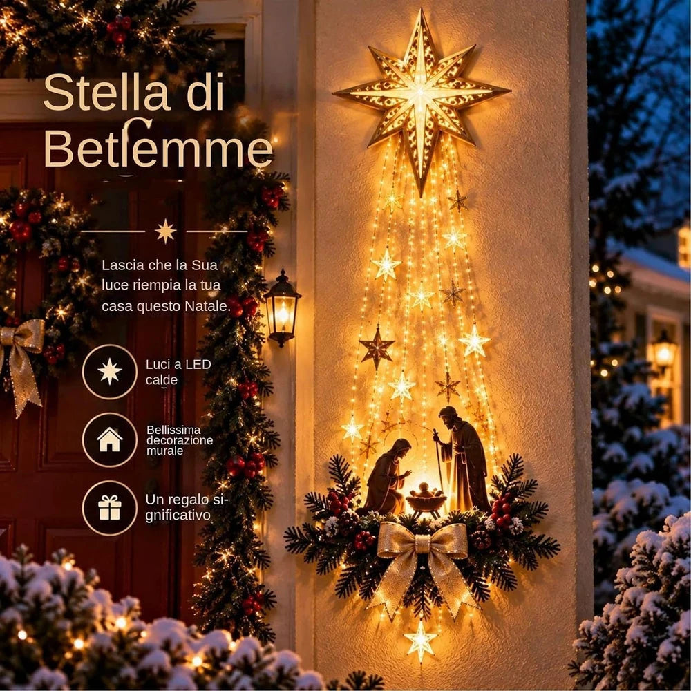 Lysende Julekrybbe Vægdekoration