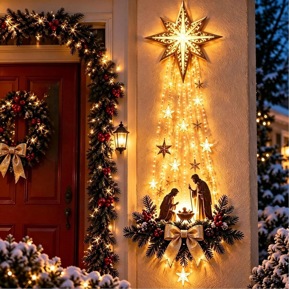 Lysende Julekrybbe Vægdekoration